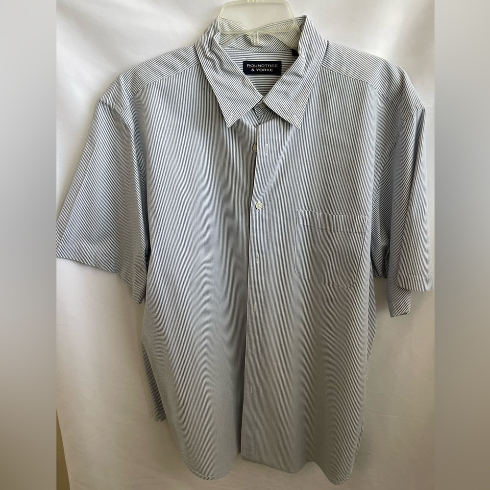 Roundtree & York Men’s Short Sleeve Striped Pocket Button Up Shirt Size XL